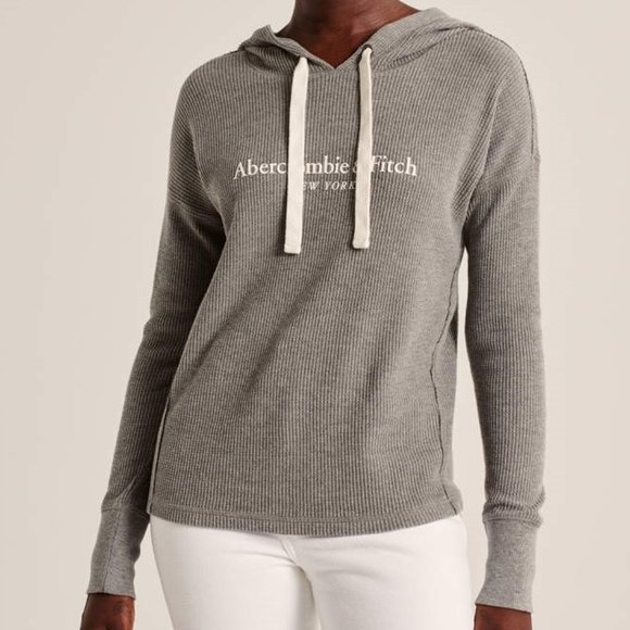 Abercrombie & Fitch Tops - ABERCROMBIE & FITCH Grey Waffle Logo Hoodie
